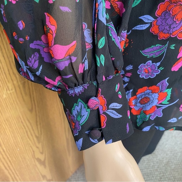 Veronica Beard Cicely Silk Floral Blouse Sheer Balloon Sleeve Size 8 - Picture 7 of 13